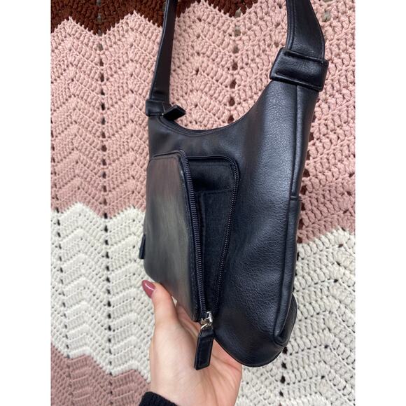 Vintage Croft and Barrow Mini Shoulder Black Leather Slouchy Y2K 90s Purse - Picture 2 of 6